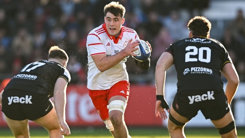 11 January 2026; Brian Gleeson of Munster in action against RC Toulon players Leo Ametlla, left, and Corentin Mezou during the Investec Champions Cup match between RC Toulon and Munster at Stade Felix Mayol in Toulon, France. Photo by Shauna Clinton/Sport