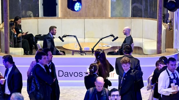 David Beckham records a podcast during the World Economic Forum annual meeting in Davos, Switzerland, on 20 January, 2026