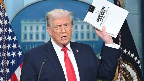US President Donald Trump speaks during the daily briefing in the Brady Briefing Room of the White House in Washington, DC