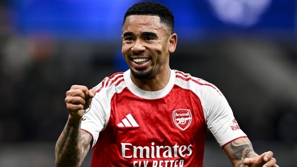 Gabriel Jesus celebrates a goal against Inter Milan in the Champions League.