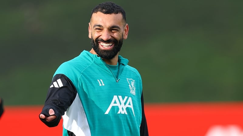 Mo Salah pictured at Liverpool training on Tuesday