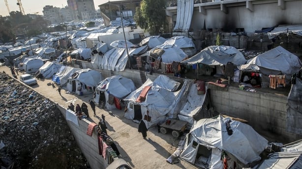 A general view of displaced Palestinians staying at a shelter 