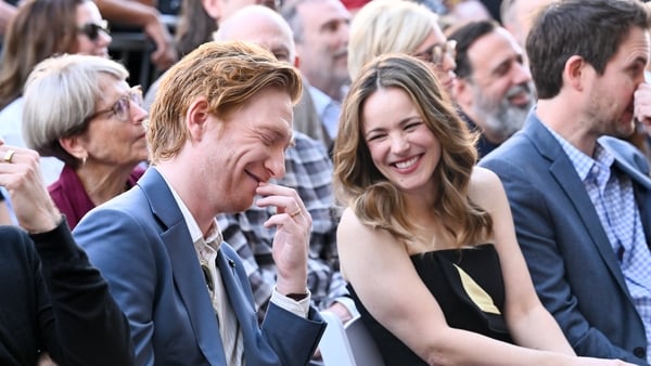Domhnall Gleeson and Rachel McAdams at the ceremony honoring Rachel McAdams with a star on the Hollywood Walk Of Fame on January 20, 2026 in Los Angeles, California. (Photo by Michael Buckner/Variety via Getty Images)