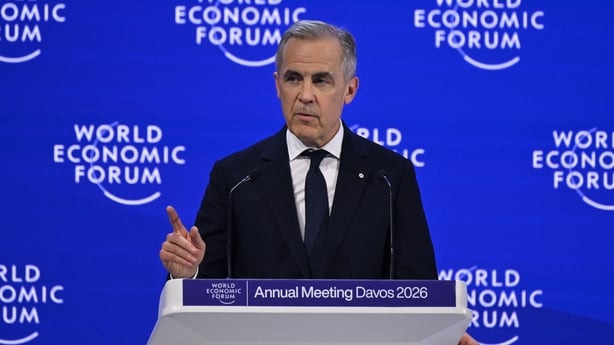 Canadian Prime Minister Mark Carney delivers a speech at the World Economic Forum Annual Meeting