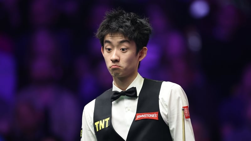 Wu Yize of China reacts during his Quarter Final match against Xiao Guodong of China during day six of the Johnstone's Paint Masters at Alexandra Palace on January 16, 2026 in London, England.
