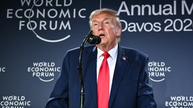 The US President Donald Trump speaks on stage