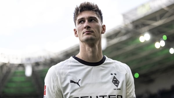Tomas Cvancara of Borussia Moenchengladbach is seen after the Bundesliga match between Borussia Moenchengladbach and VfL Wolfsburg at Borussia-Park on May 17, 2025 in Moenchengladbach, Germany.