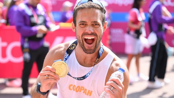 Spencer Matthews poses with his medal after completing the TCS London Marathon 2025 on April 27, 2025 in London