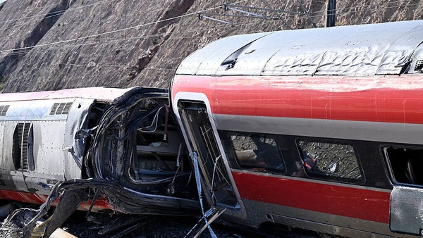 General view of the overturned Iryo train on the railroad tracks in Adamuz