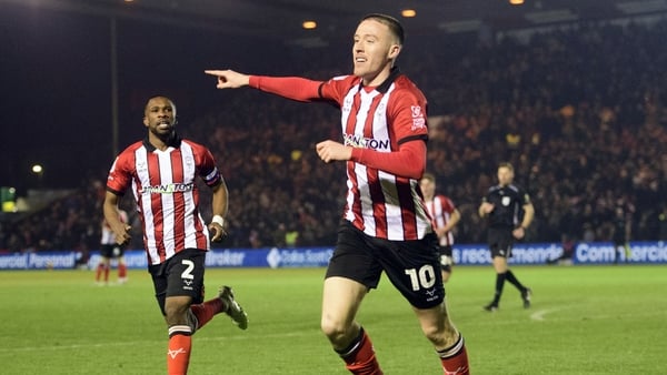 Jack Moylan of Lincoln City celebrates scoring his side's second goal during the Sky Bet League One match between Lincoln City and Burton Albion at LNER Stadium on January 22, 2026 in Lincoln, United Kingdom.