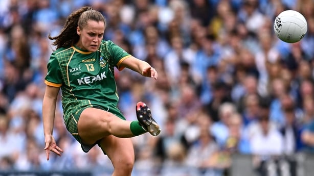 Emma Duggan of Meath takes a free during the TG4 All-Ireland Ladies Football Senior Championship final match between Dublin and Meath at Croke Park in Dublin