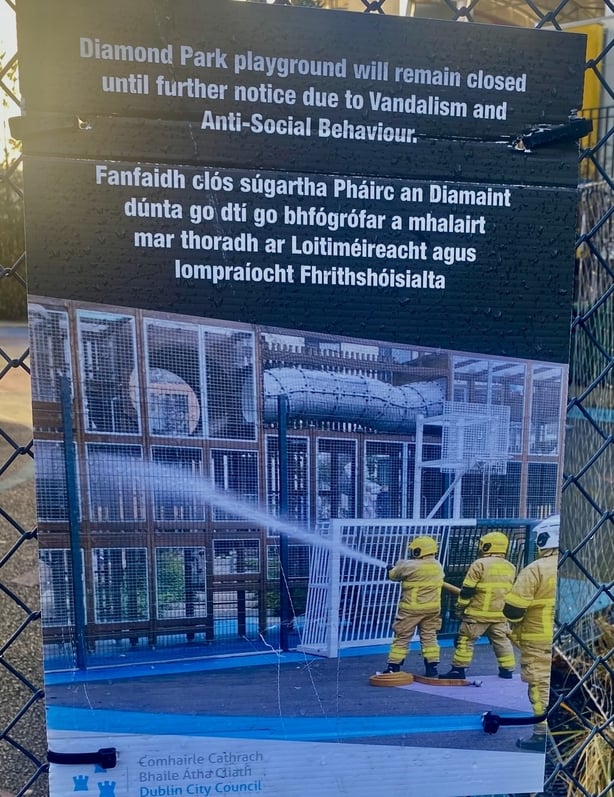 Closure sign outside Diamond Park playground, Dublin