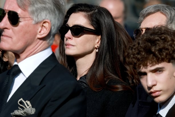 ROME, ITALY - JANUARY 23: Anne Hathaway attends the funeral of Valentino Garavani at Basilica di Santa Maria degli Angeli e dei Martiri on January 23, 2026 in Rome, Italy. Italian fashion designer Valentino Garavani died at the age of 93 in Rome on January 19. (Photo by Franco Origlia/Getty Images)