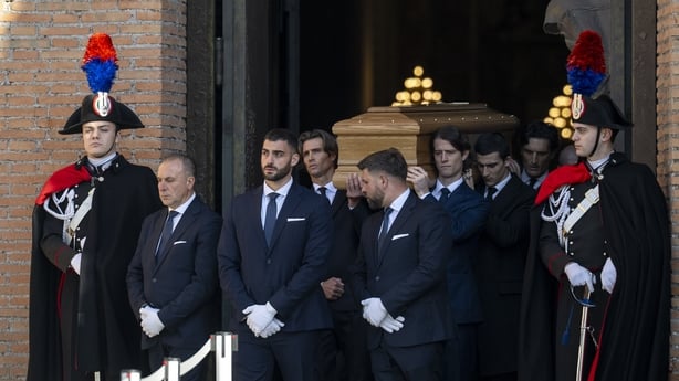 Pallbearers officers carry the coffin of Valentino Garavani during the funeral ceremony at Basilica di Santa Maria degli Angeli e dei Martiri, on January 23, 2026 in Rome, Italy. Italian fashion designer Valentino Garavani died at the age of 93 in Rome on January 19. (Photo