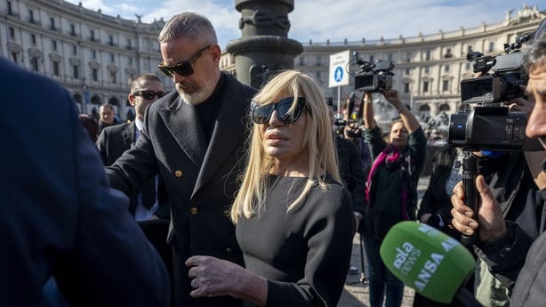 Donatella Versace leaves the funeral ceremony for the late Italian fashion designer Valentino