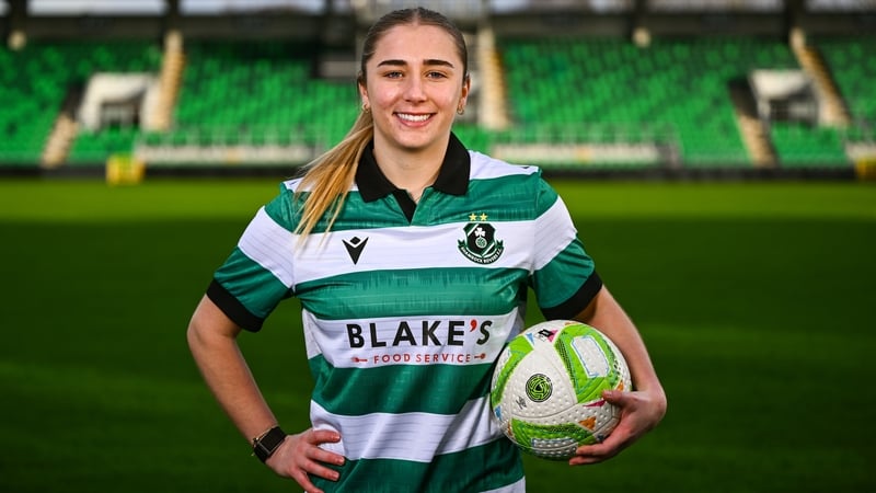 Shamrock Rovers new signing Ellen Molloy poses for a portrait during her unveiling at Tallaght Stadium in Dublin