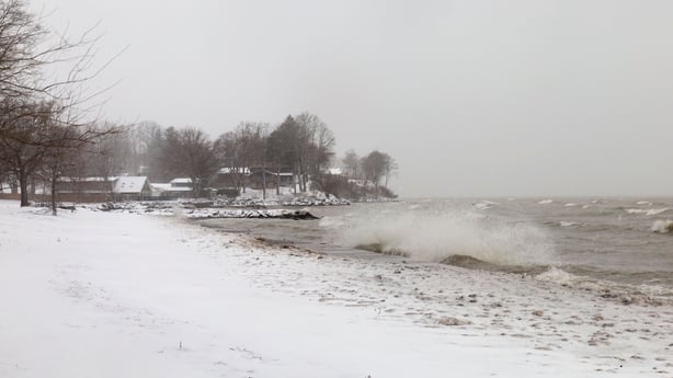 Snowy conditions along the southern shore of Lake Ontario in Rochester, New York