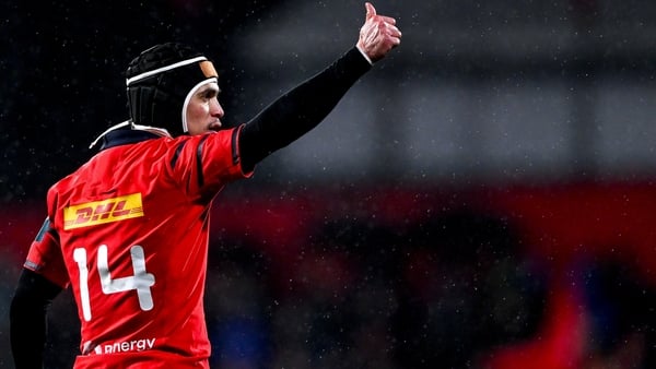 23 January 2026; Thaakir Abrahams of Munster during the United Rugby Championship match between Munster and Dragons at Virgin Media Park in Cork. Photo by Tyler Miller/Sportsfile