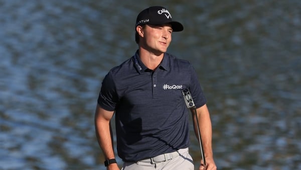 Blades Brown of the United States reacts on the ninth green during the second round of The American Express 2026 at the Nicklaus Tournament Course on January 23, 2026 in La Quinta, California. (Photo by Jed Jacobsohn/Getty Images)