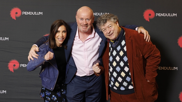 Pendulum Summit co-founder Frankie Sheahan (centre) pictured with speakers Rory Sutherland - Vice chairman Ogilvy and Mather, Author of 'Alchemy', TEDx Talk sensation and Alison Levine, New York Times Best-seller 'Force of Nature' back stage of The Convention Centre.