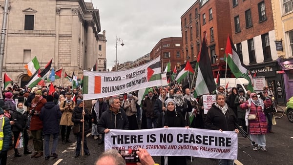 Around 400 protestors assembled in Dublin with signs and banners