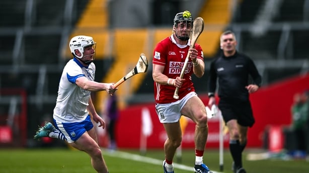 25 January 2026; Darragh Fitzgibbon of Cork in action against Shane Bennett of Waterford during the Allianz Hurling League Division 1A match between Cork and Waterford at SuperValu Páirc Uí Chaoimh in Cork. Photo by Ben McShane/Sportsfile