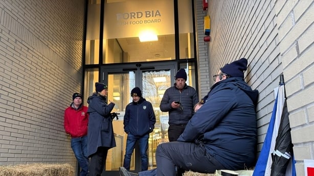 Farmers sitting outside Bord Bia offices during their protest 
