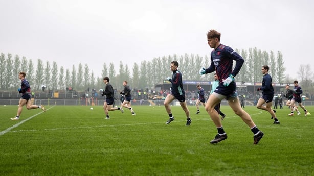 19 April 2025; Mayo players warm up before the Connacht GAA Football Senior Championship semi-final match between Leitrim and Mayo at Avant Money Páirc Seán Mac Diarmada in Carrick-on-Shannon, Leitrim. Photo by Thomas Flinkow/Sportsfile