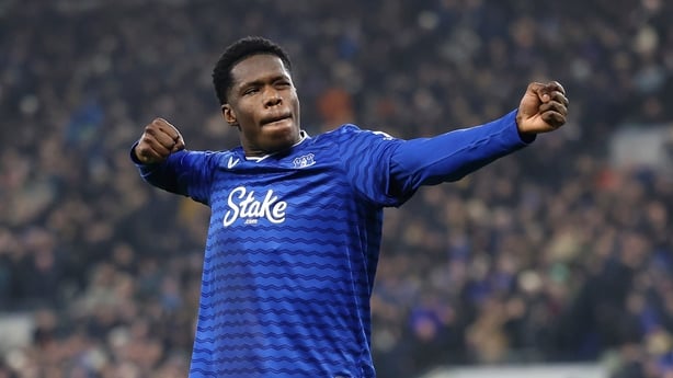 Thierno Barry of Everton celebrates scoring his team's first goal during the Premier League match between Everton and Leeds United at Hill Dickinson Stadium on January 26, 2026 in Liverpool, England.