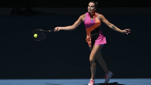 MELBOURNE, AUSTRALIA - JANUARY 27: Aryna Sabalenka in action against Iva Jovic (USA) (not seen) during the Quarterfinals at the Australian Open grand slam tennis tournament at Melbourne Park in Melbourne, Australia on January 27, 2026 (Photo by Mark Avell