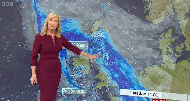 Picture must be credited to BBC Breakfast. We are advised that videograbs should not be used more than 48 hours after the time of original transmission, without the consent of the copyright holder.For use in UK, Ireland or Benelux countries only Screen grab taken from BBC Breakfast of weather presen