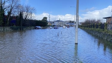 Cars partially submerged in floodwaters in Stepaside in south Dublin