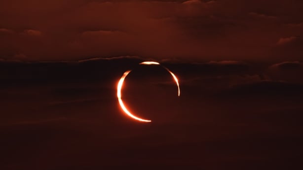 The rare Annular "ring of fire" solar eclipse as seen from the Corniche road in Doha, Qatar.