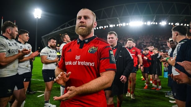 25 October 2025; Jeremy Loughman of Munster after the United Rugby Championship match between Munster and Connacht at Thomond Park in Limerick. Photo by Ben McShane/Sportsfile