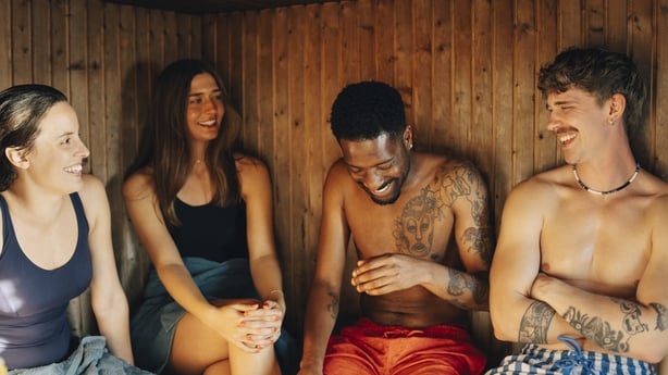 friends enjoying a sauna