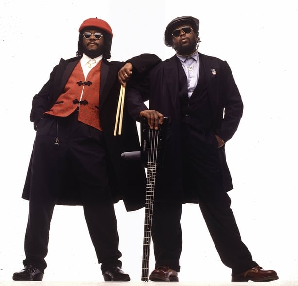 Sly and Robbie posed in London in 1988. L-R: Sly Dunbar, Robbie Shakespeare