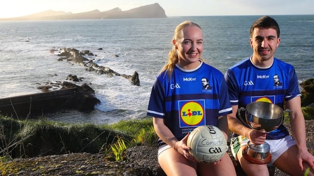 Kerry All-Star Brian Ó Beaglaoich and Kerry midfielder Caoimhe Evans officially launched the Lidl Comórtas Peile Páidí Ó Sé 2026 while taking in the views at Dooneen Pier, overlooking Smerwick Harbour and The Three Sisters on the Dingle Peninsula