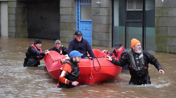Members of Slaney Search and Rescue working in floodwater in Enniscorthy