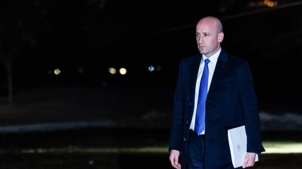 Stephen Miller walks on the South Lawn of the White House