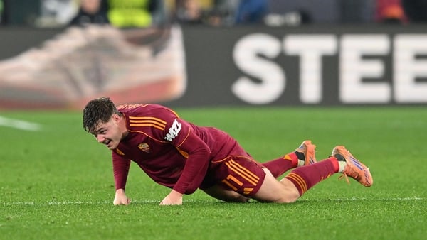 ROME, ITALY - JANUARY 22: Evan Ferguson of AS Roma looks on during the UEFA Europa League 2025/26 League Phase MD7 match between AS Roma and VfB Stuttgart at Stadio Olimpico on January 22, 2026 in Rome, Italy. (Photo by Giuseppe Bellini/Getty Images)