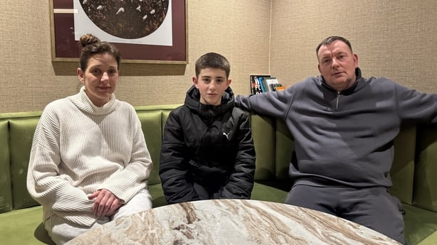 Diane Doran her partner Nicky Caeser and son Jack Byrne - Wicklow flooding - pic - Barry Gallagher - RTE