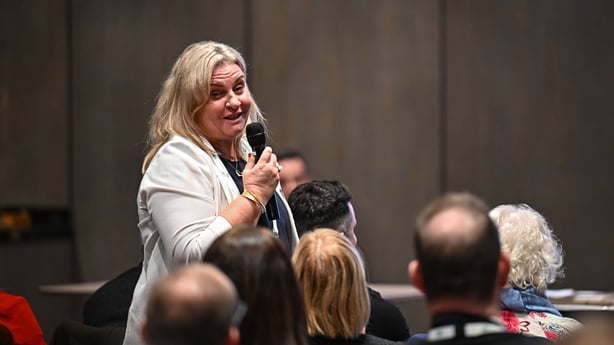 5 December 2024; Olympic Federation of Ireland board member and Rowing Ireland Chief Executive Michelle Carpenter speaking during the Olympic Federation of Ireland EGM 2024 at the Clayton Hotel in Dublin. Photo by Sam Barnes/Sportsfile 