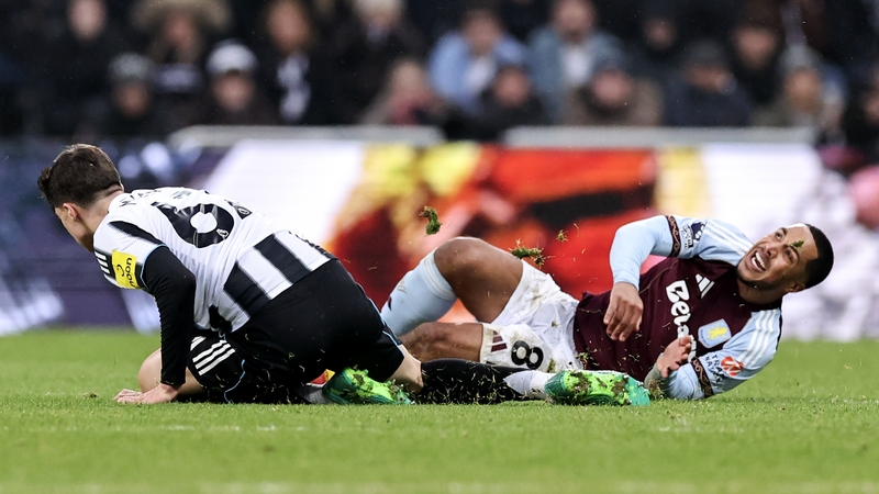Aston Villa's Youri Tielemans (r) reacts as he is tackled by Newcastle United's Lewis Miley - Premier League, January 2026