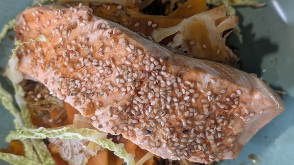 Paul Flynn's steamed salmon with soy, garlic, and ginger veg