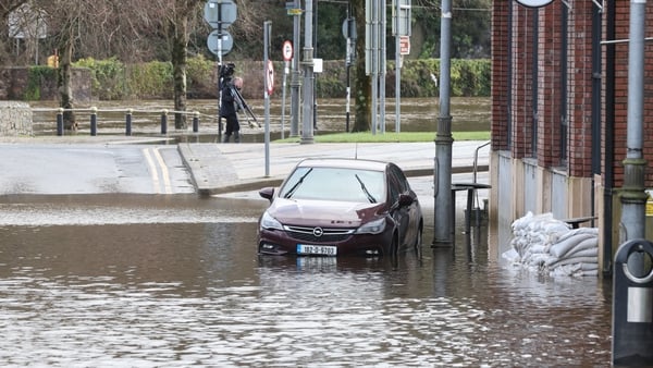 A car is abandoned in the flood waters on the Quays in Enniscorthy