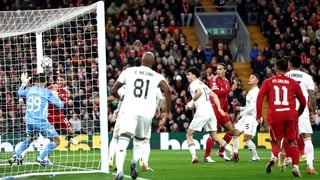 Alexis Mac Allister of Liverpool scores his team's first goal during the UEFA Champions League 2025/26 League Phase MD8 match between Liverpool FC and Qarabag FK at Anfield on January 28, 2026 in Liverpool, England.