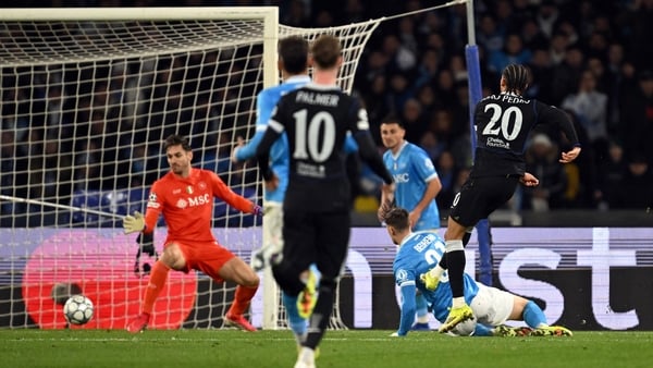 Joao Pedro of Chelsea scores his team's third goal during the UEFA Champions League 2025/26 League Phase MD8 match between SSC Napoli and Chelsea FC at Stadio Diego Armando Maradona on January 28, 2026 in Naples, Italy. (Photo by Tullio M. Puglia/Getty Im