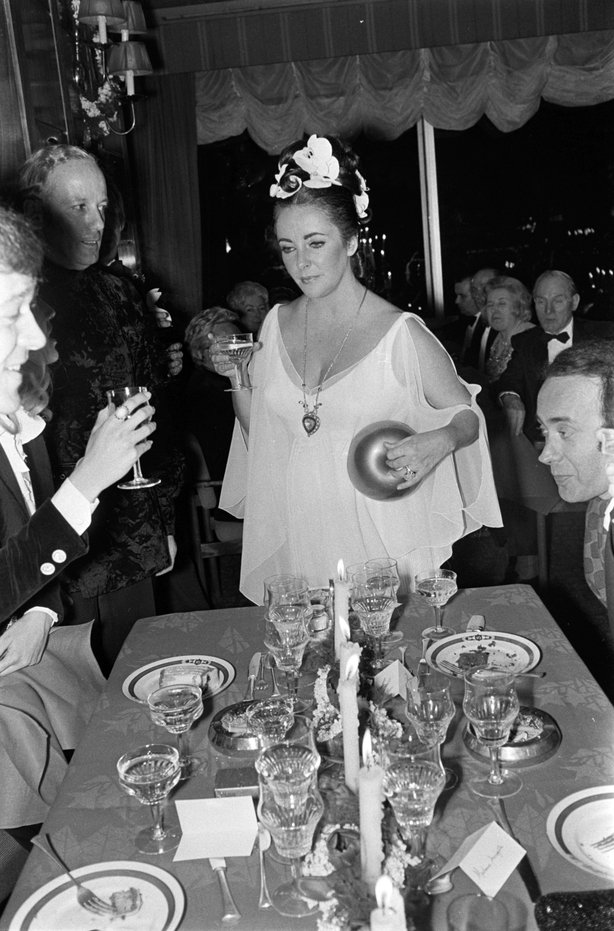 Elizabeth Taylor attends a party during her weekend-long 40th birthday celebration in Budapest, Hungary, on Feb. 26-27, 1972.