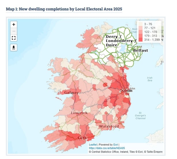 CSO map of housing completions around the country