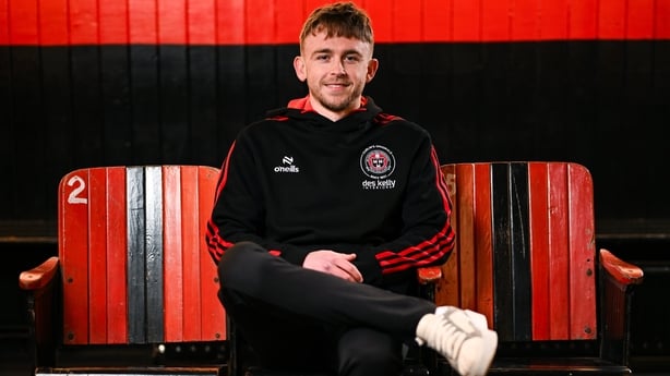 29 January 2026; Bohemians new signing Darragh Power poses for a portrait at Dalymount Park in Dublin. Photo by Stephen McCarthy/Sportsfile